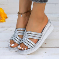 Hazel Blues® |  Rhinestone Open Toe Wedge Sandals