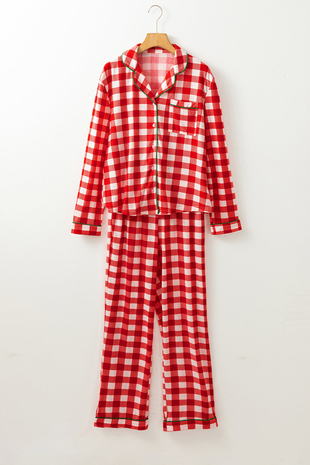 Hazel Blues® |  Plaid Collared Neck Long Sleeve Top and Pants Set