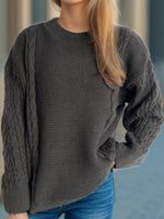 Hazel Blues® |  Cable-Knit Round Neck Long Sleeve Sweater