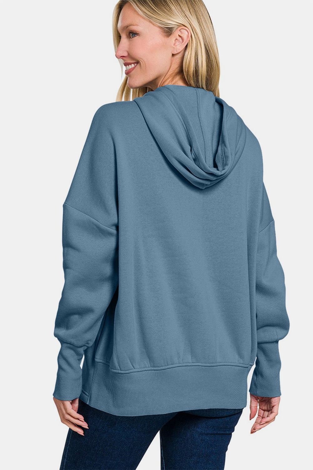 Hazel Blues® |  Zenana Half Snap Long Sleeve Hoodie with Kangaroo Pocket