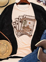 Hazel Blues® |  Khaki Western Poker Cards Graphic T Shirt