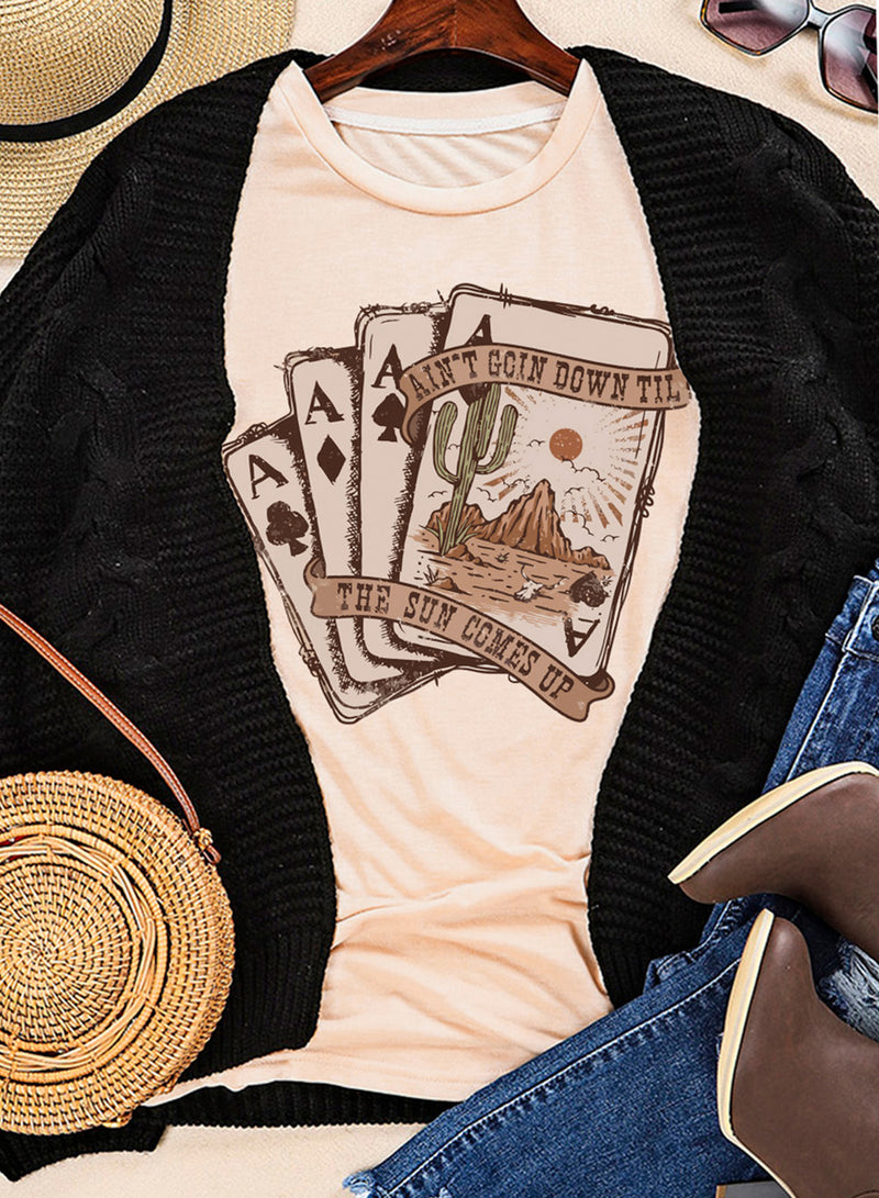 Hazel Blues® |  Khaki Western Poker Cards Graphic T Shirt
