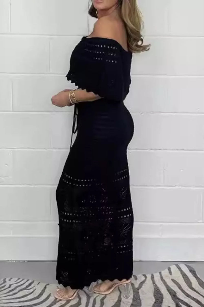 crochet off shoulder maxi dress Kaedyn Off Shoulder Long Sleeve Crochet Mermaid Maxi Dress