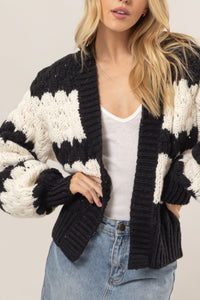 Hazel Blues® |  HYFVE Scallop Striped Open Front Long Sleeve Sweater Cardigan