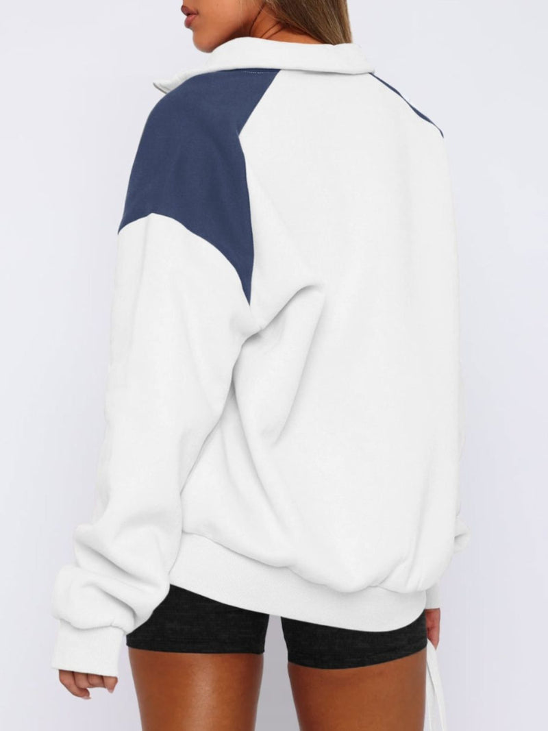 Hazel Blues® |  Contrast Quarter Zip Long Sleeve Sweatshirt