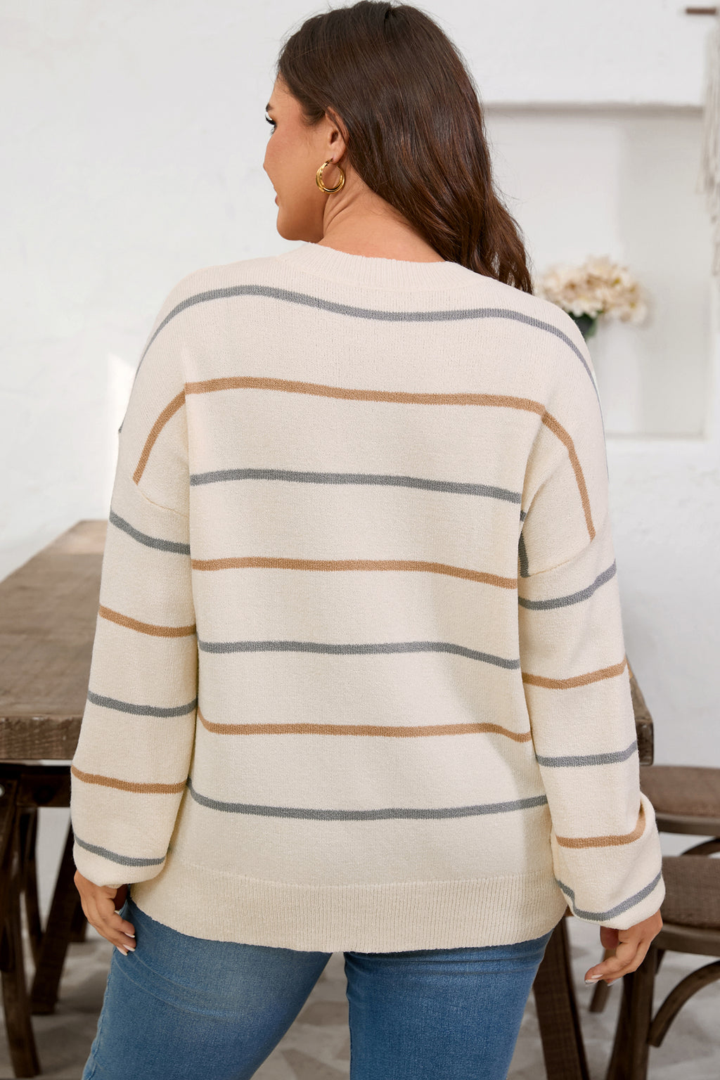 Multicolor Striped Drop-Shoulder Sweater