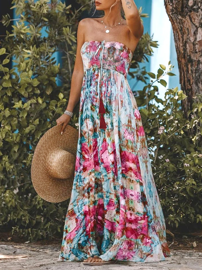 Hazel Blues® |  Smocked Printed Sleeveless Maxi Dress