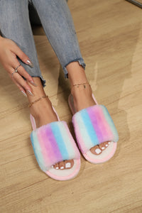 Hazel Blues® |  Color Block Open Toe Faux Fur PVC Slippers