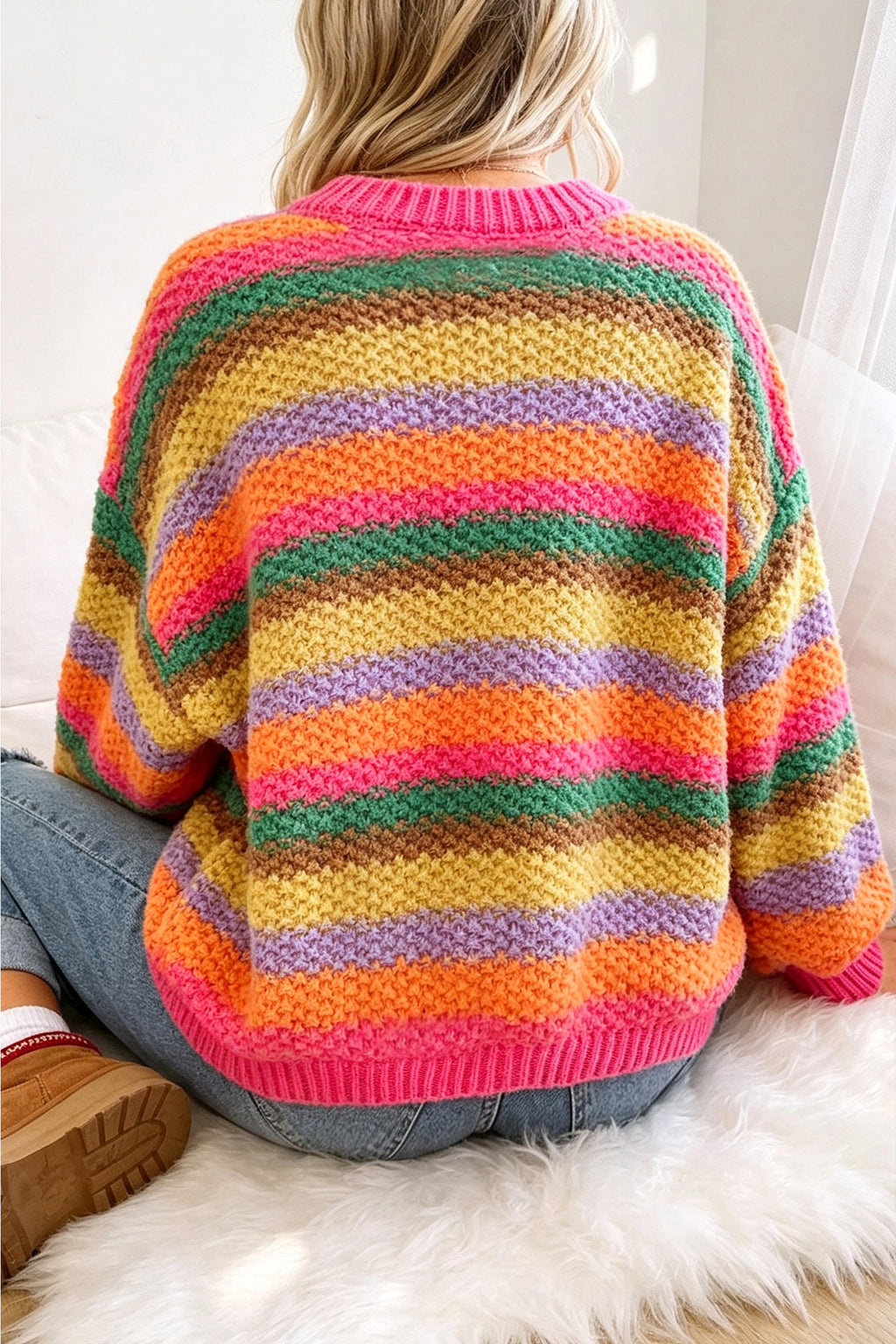 Rainbow Road Puff-Sleeve Sweater