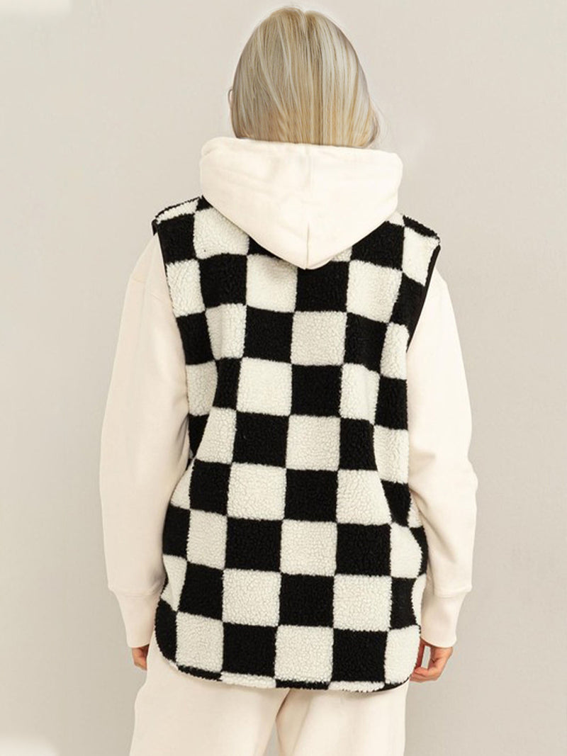 Hazel Blues® |  Double Take Zip Up Checkered Vest Cost