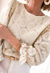 Hazel Blues® |  Flower Jacquard Flounce Sleeve Blouse