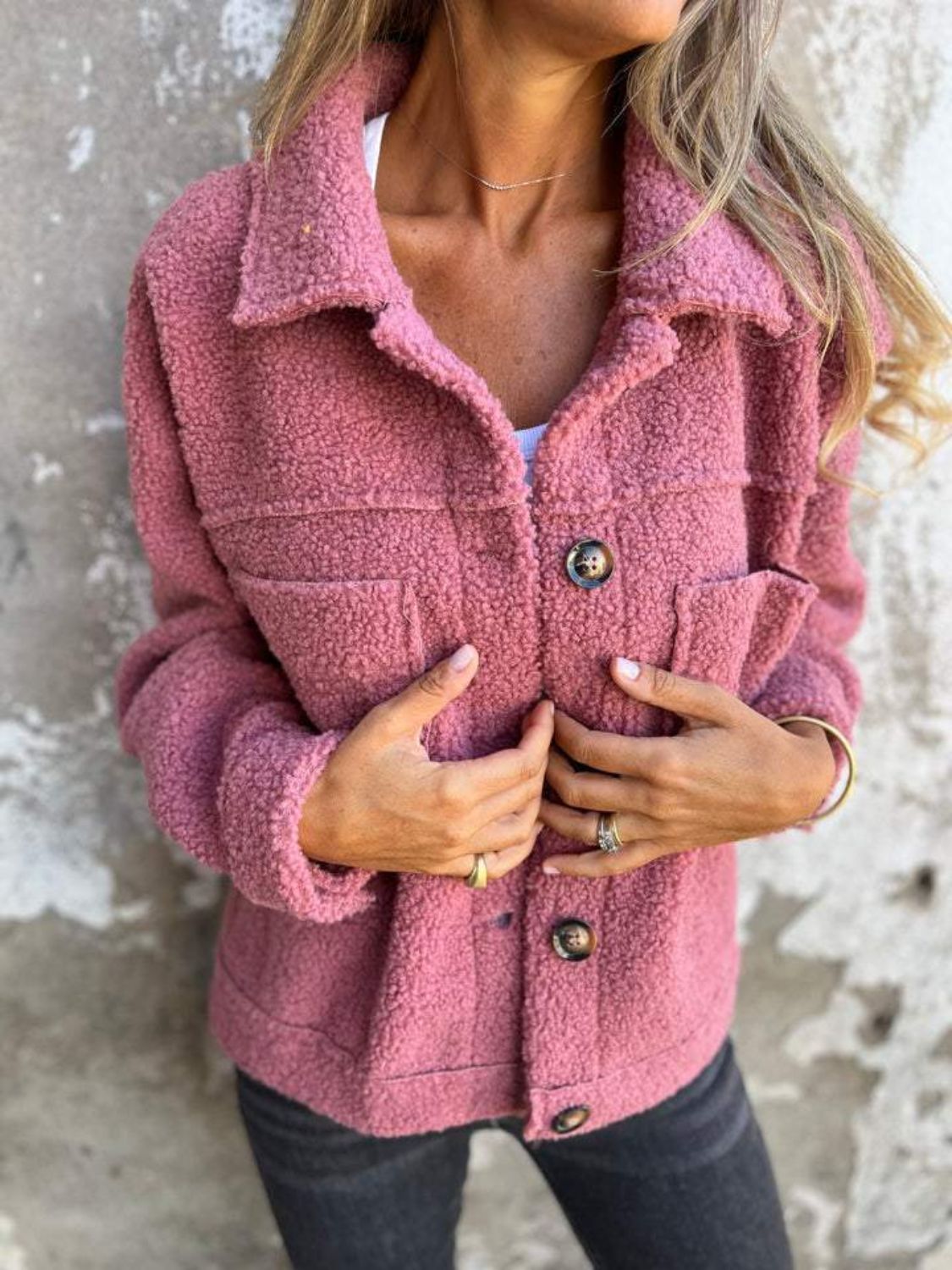 Hazel Blues® |  Fuzzy Button Up Drop Shoulder Jacket