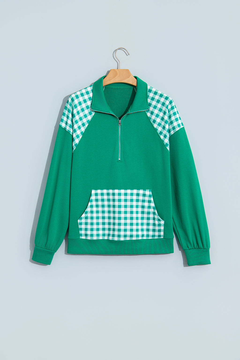 Violet Hope Dark Green Plaid Pocket Sweatshirt