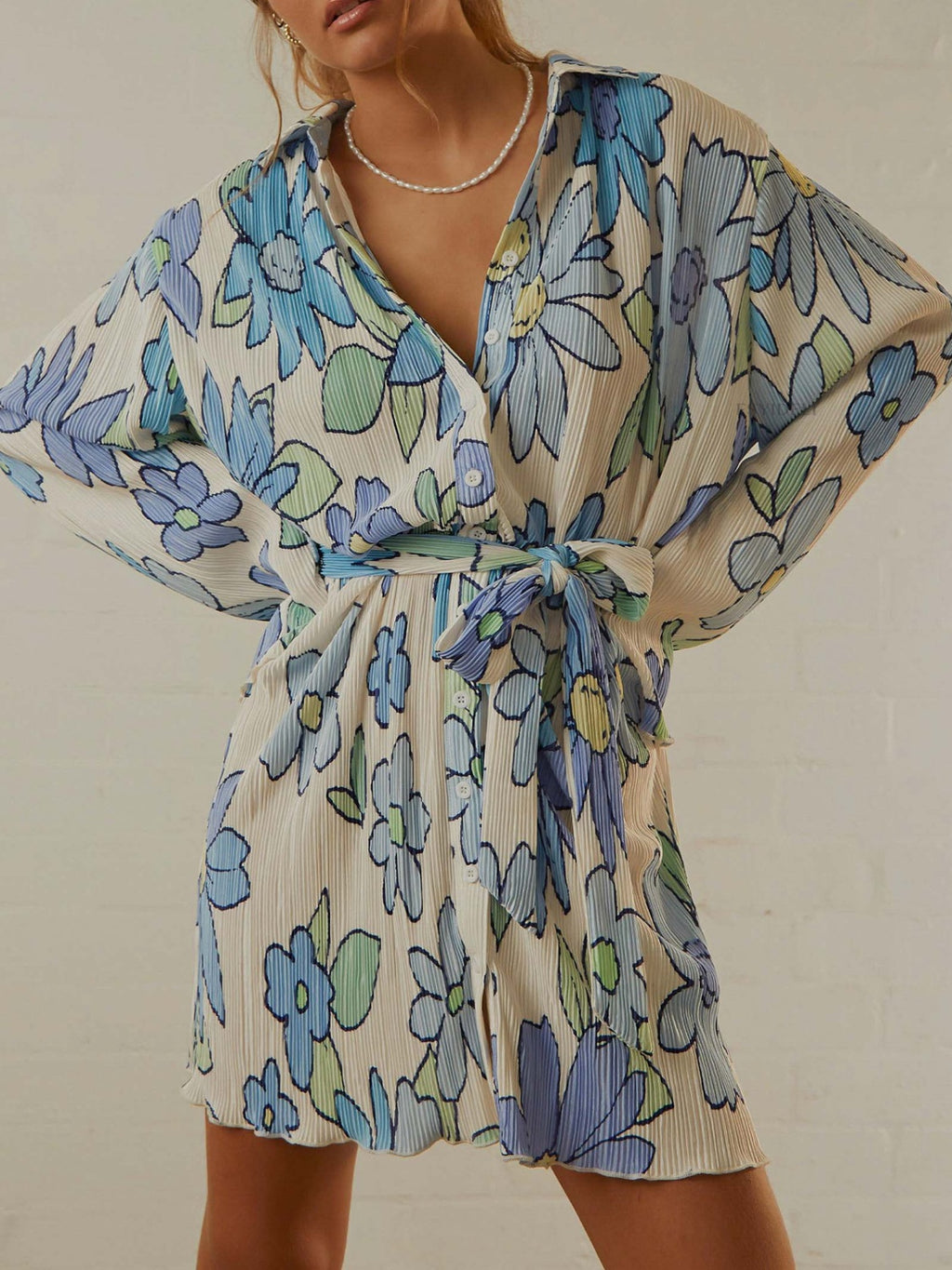 Hazel Blues® |  Tied Button Up Long Sleeve Dress