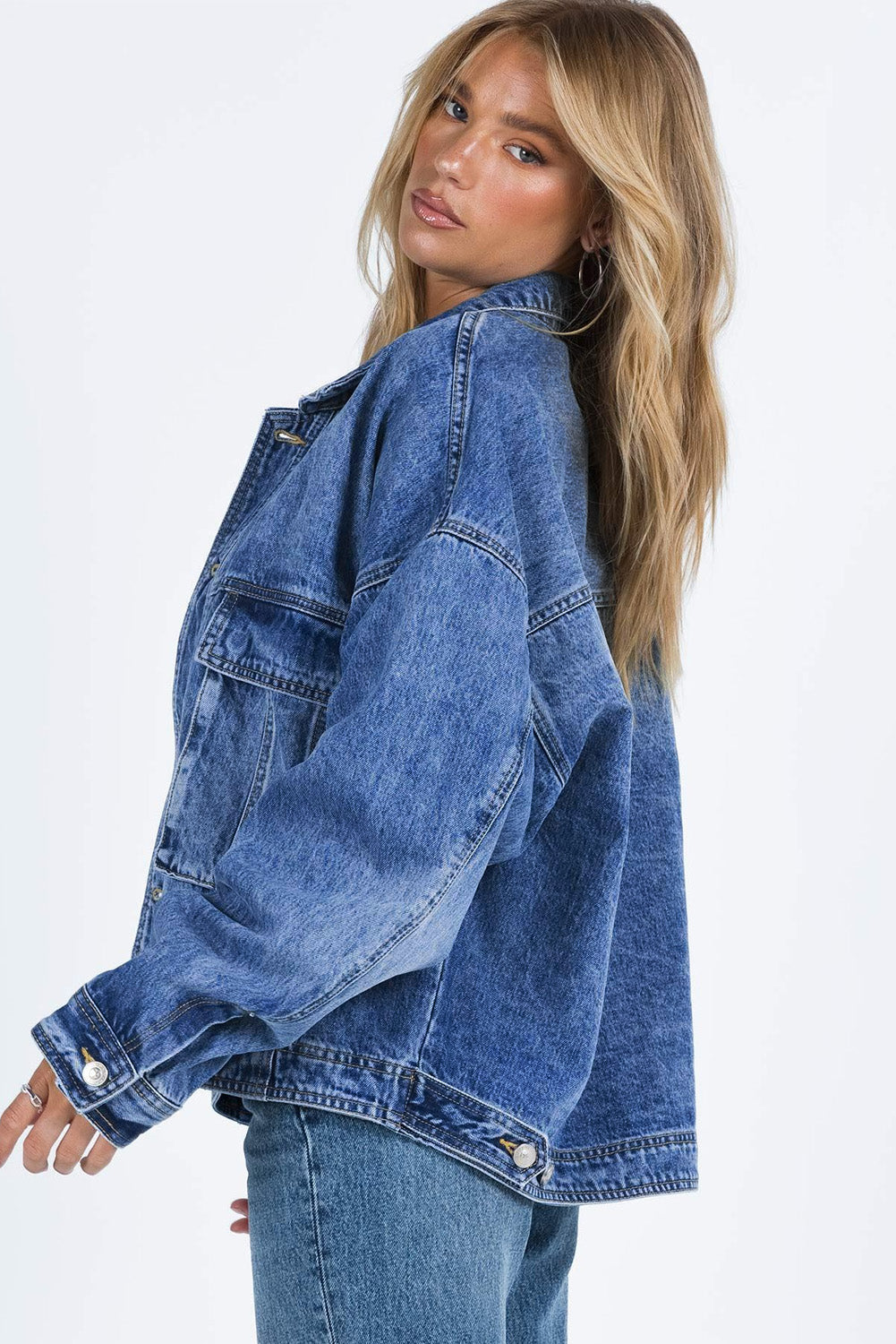 Hazel Blues® |  Collared Neck Button Up Denim Jacket