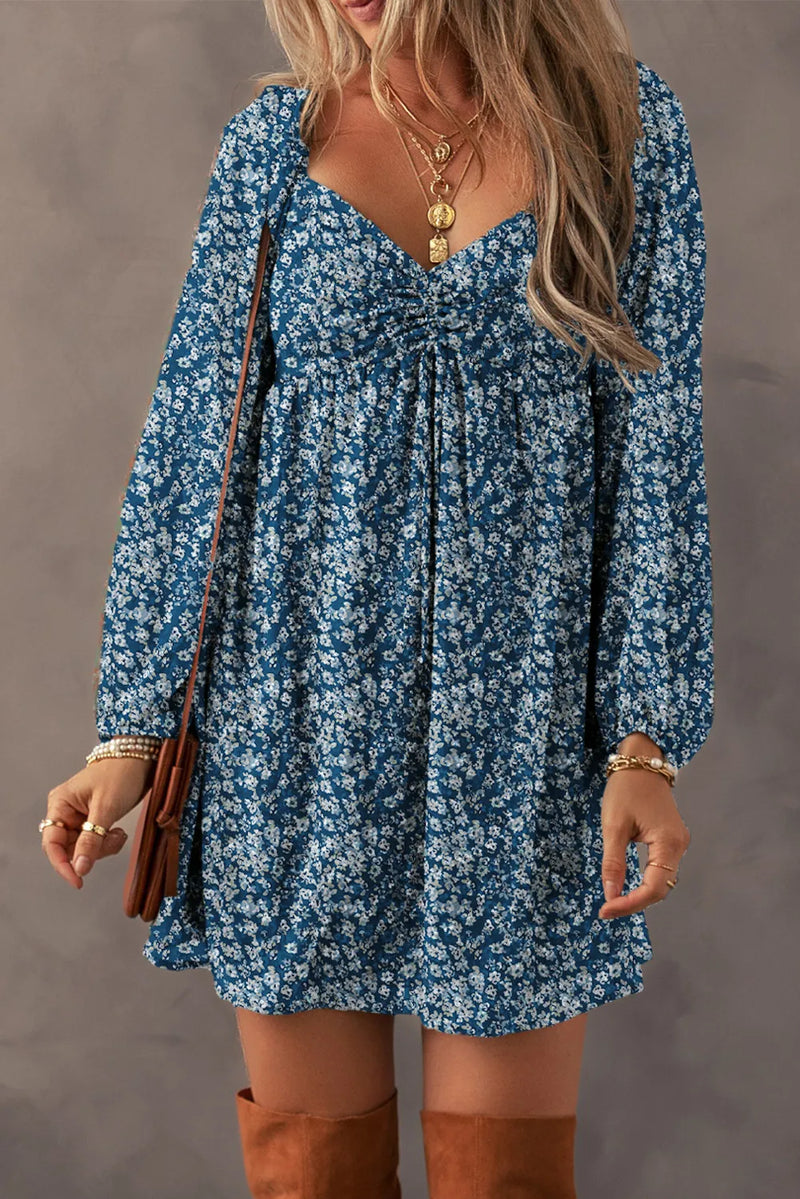 Hazel Blues® |  Ruched Printed Long Sleeve Mini Dress