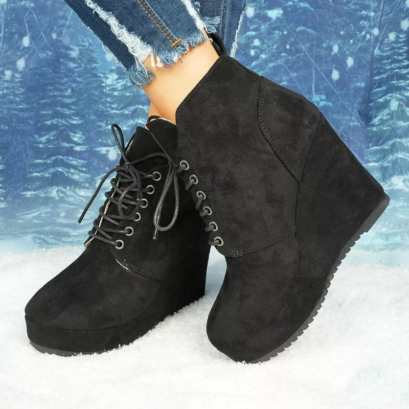 Lace-Up Wedge Ankle Boots