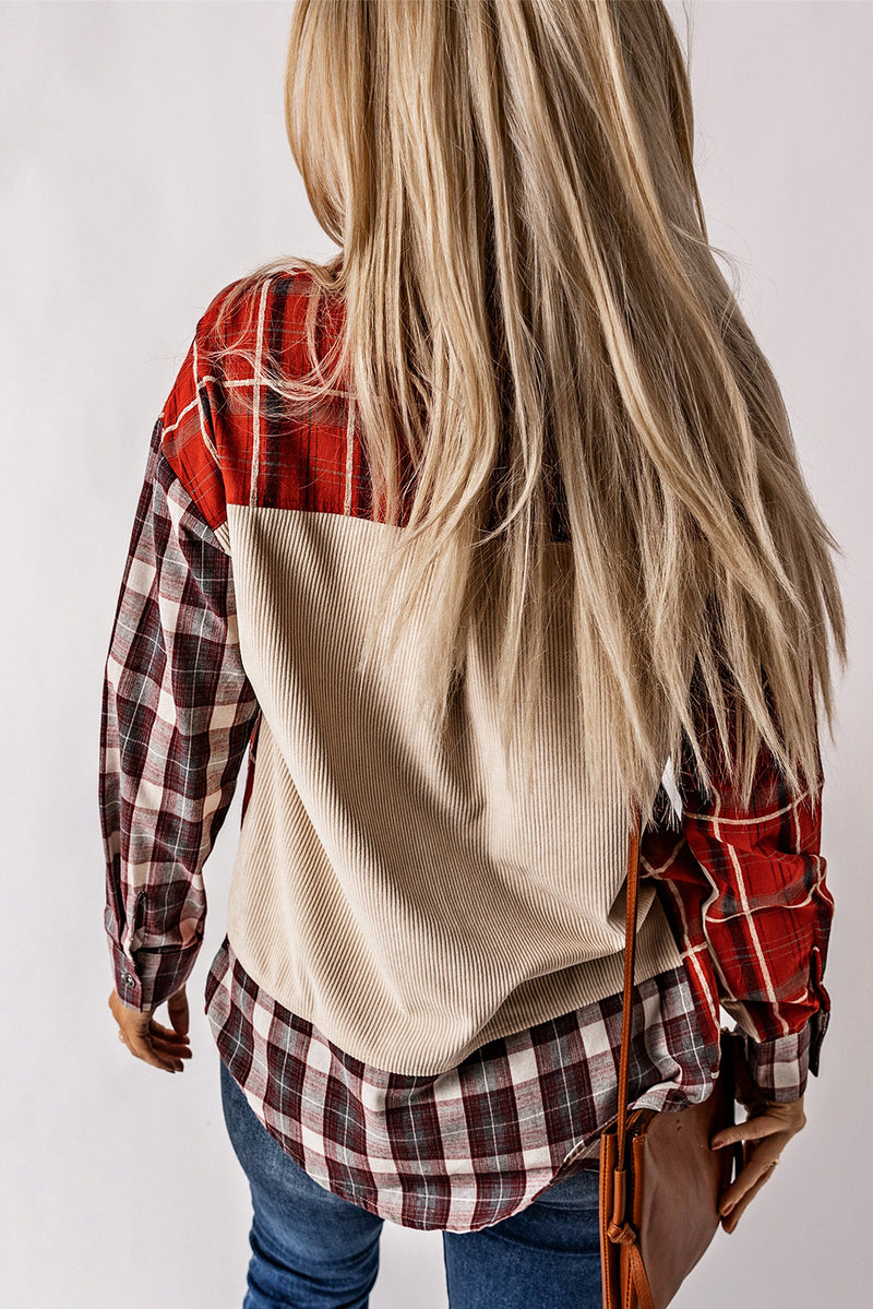 Hazel Blues® |  Plaid Patchwork Collared Neck Shacket