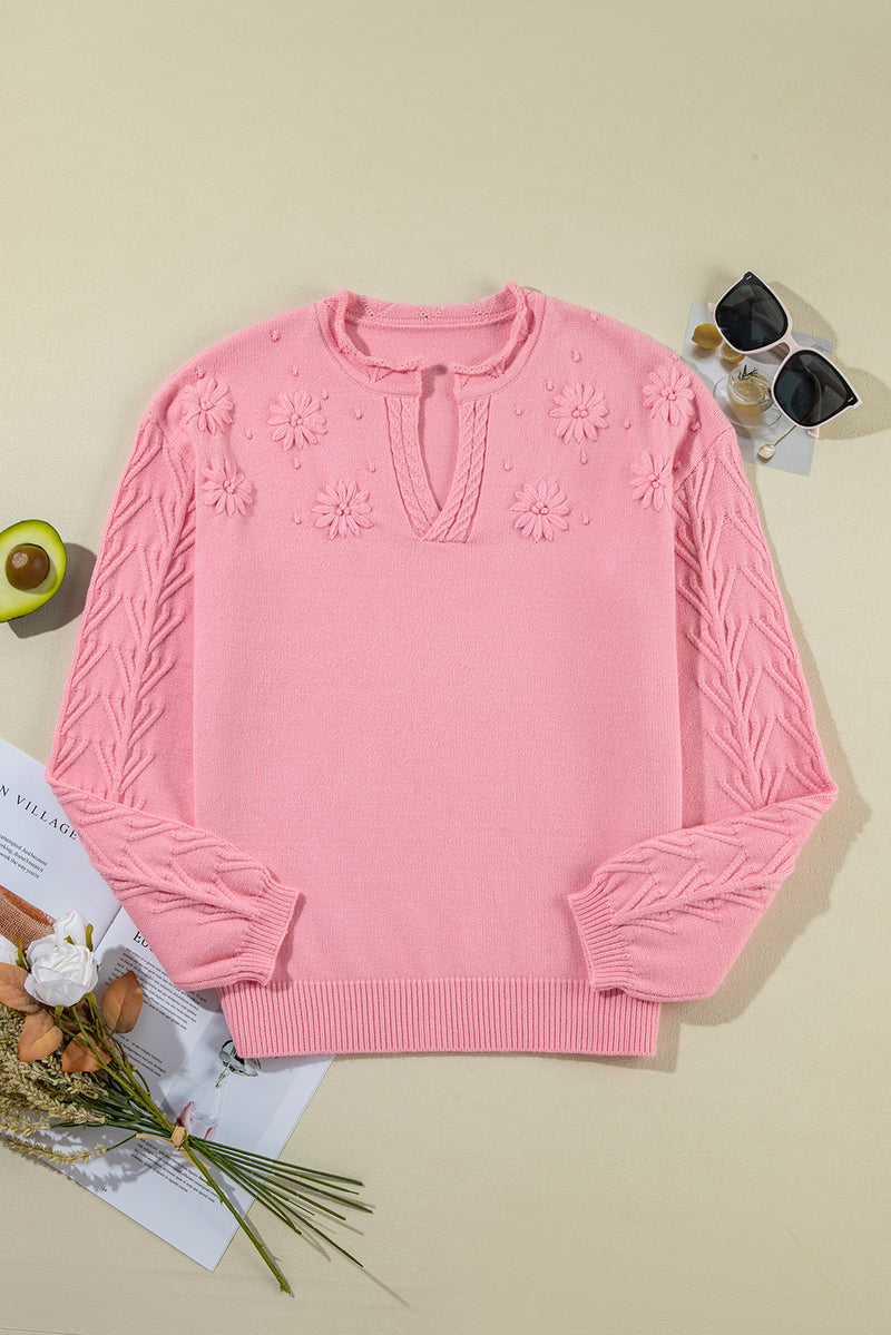 Hazel Blues® |  Daisy Notched Long Sleeve Sweater