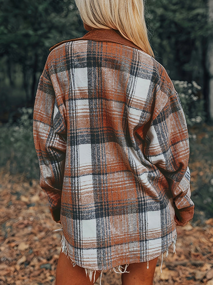 Hazel Blues® |  Plaid Collared Neck Button Up Shacket