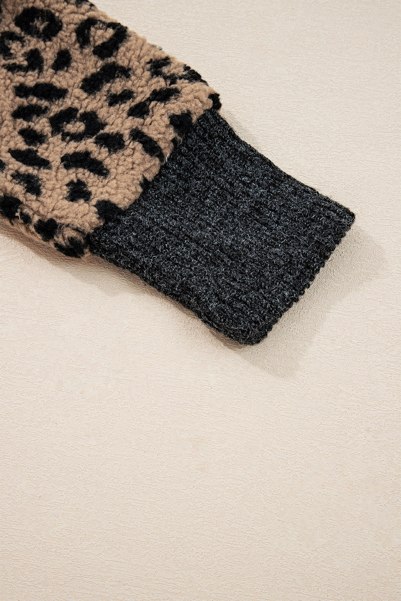 Hazel Blues® |  Khaki Leopard Print Zip Up Stand Neck Side Pocket Jacket