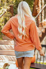 Hazel Blues® |  Orange Sequined Pumpkin Ribbed Round Neck Halloween Sweatshirt