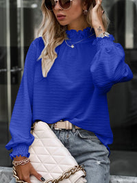 Hazel Blues® |  Smocked Frill Mock Neck Long Sleeve Blouse