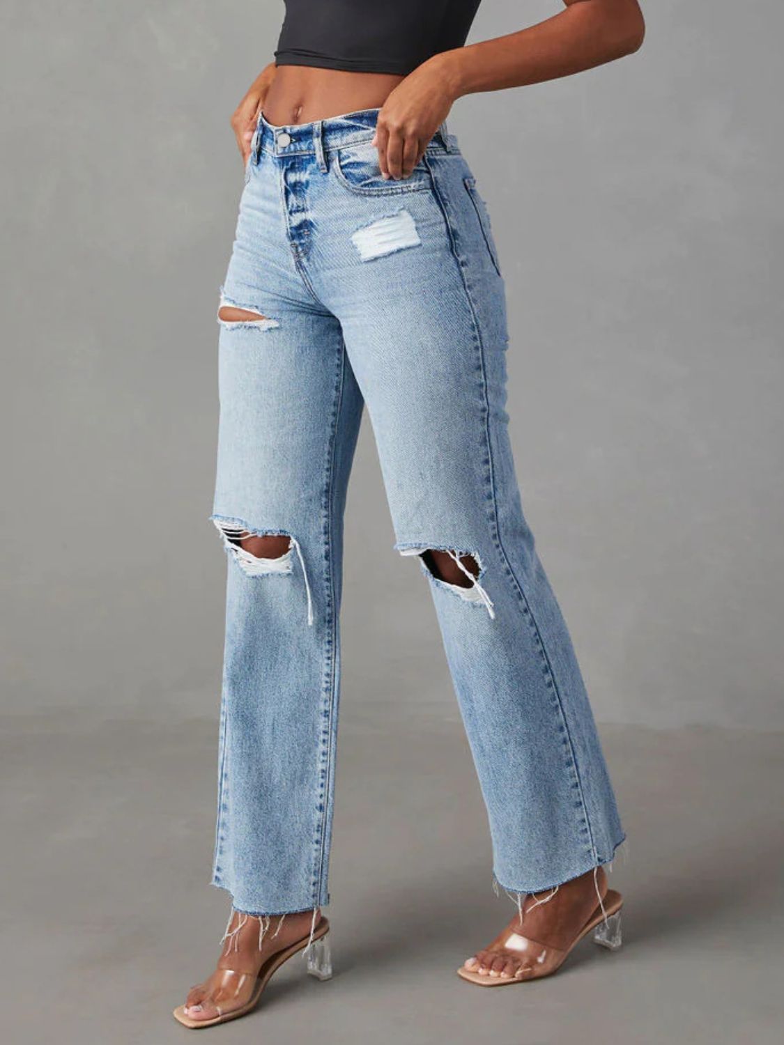 Hazel Blues® |  Distressed Straight Leg Jeans with Pockets