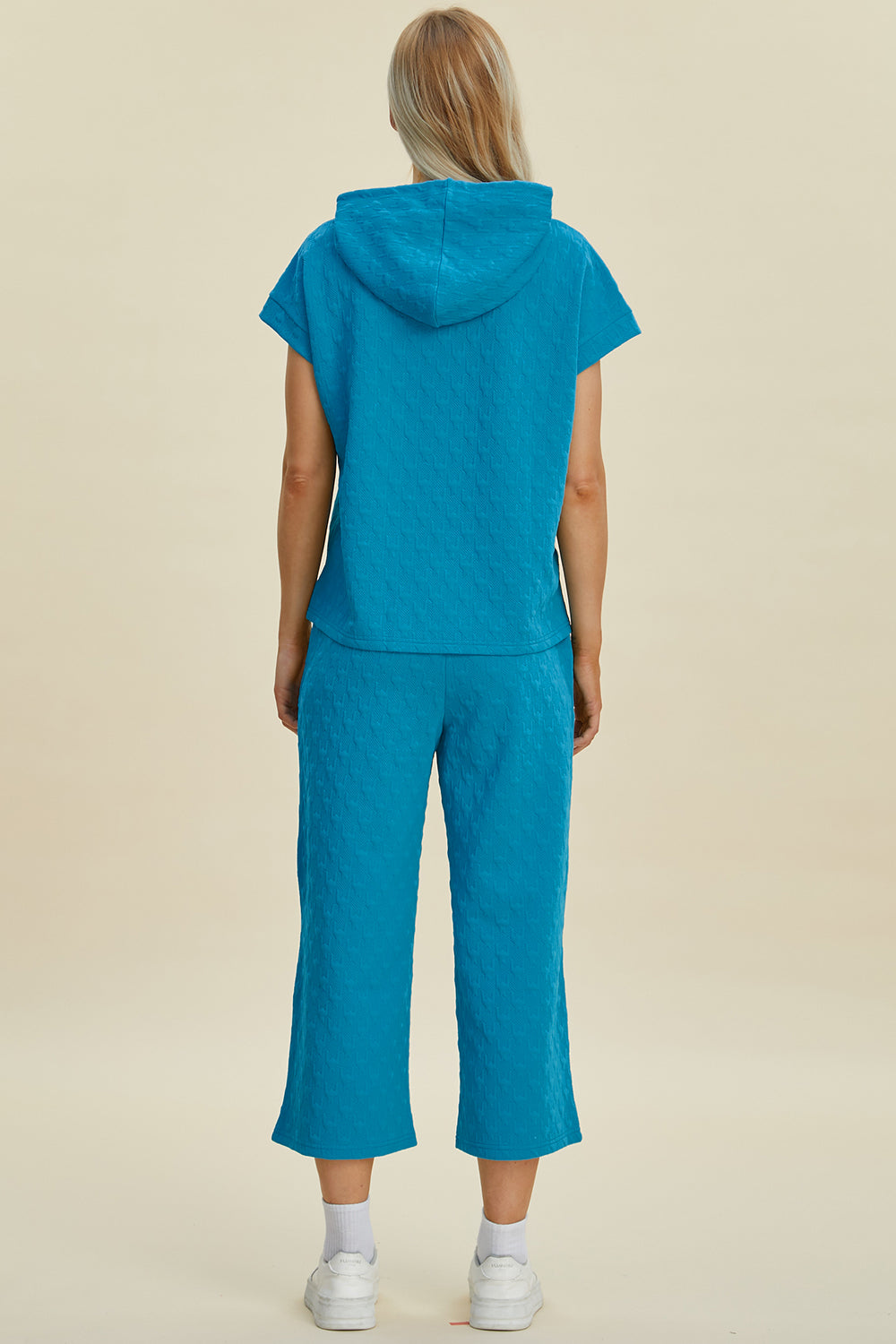 Hazel Blues® |  Double Take Texture Drawstring Short Sleeve Hoodie and Pocketed Pants Set