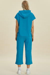 Hazel Blues® |  Double Take Texture Drawstring Short Sleeve Hoodie and Pocketed Pants Set