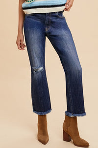 Hazel Blues® |  Annie Wear Distressed Raw Hem Straight Leg Cropped Jeans