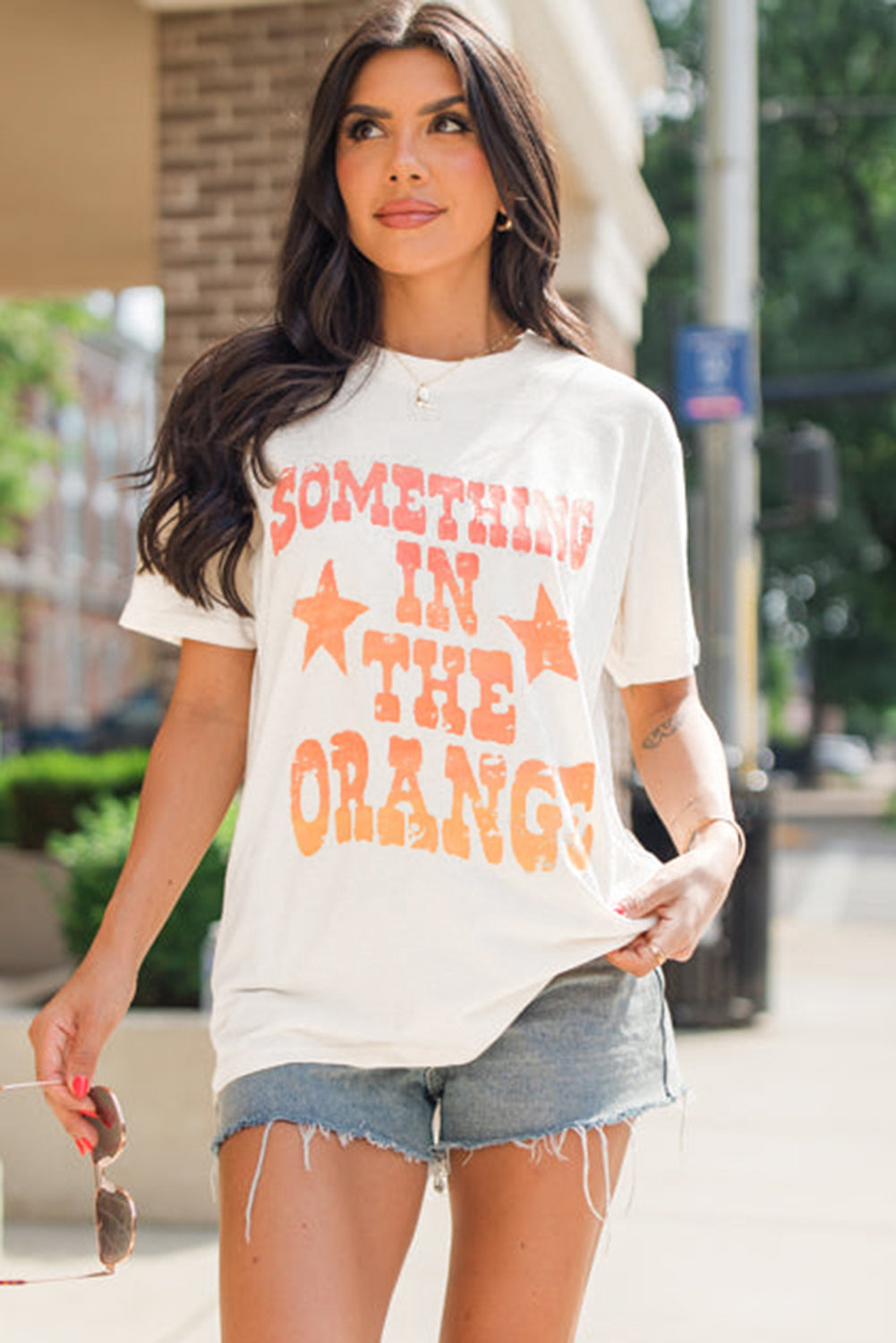 Hazel Blues® |  White SOMETHING IN THE ORANGE Graphic Crew Neck T Shirt