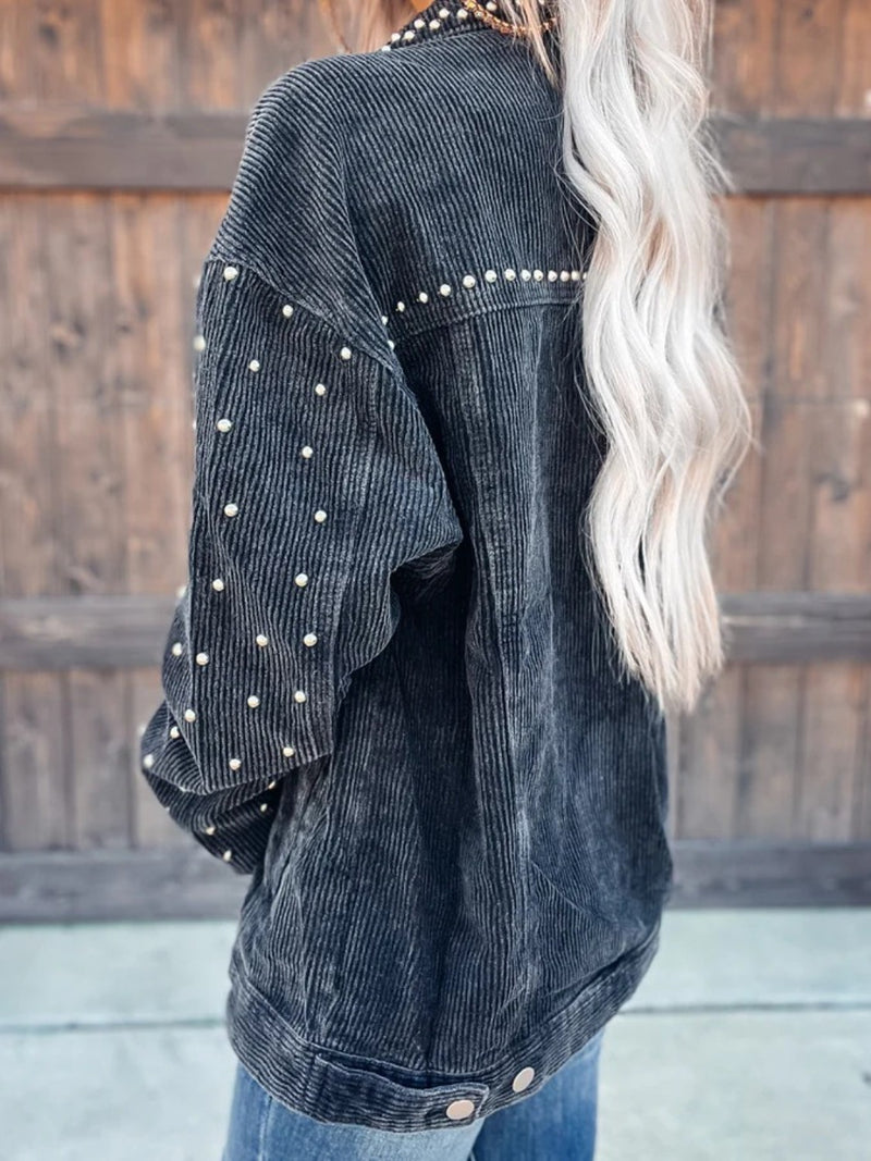 Hazel Blues® |  Studded Collared Neck Button Down Jacket