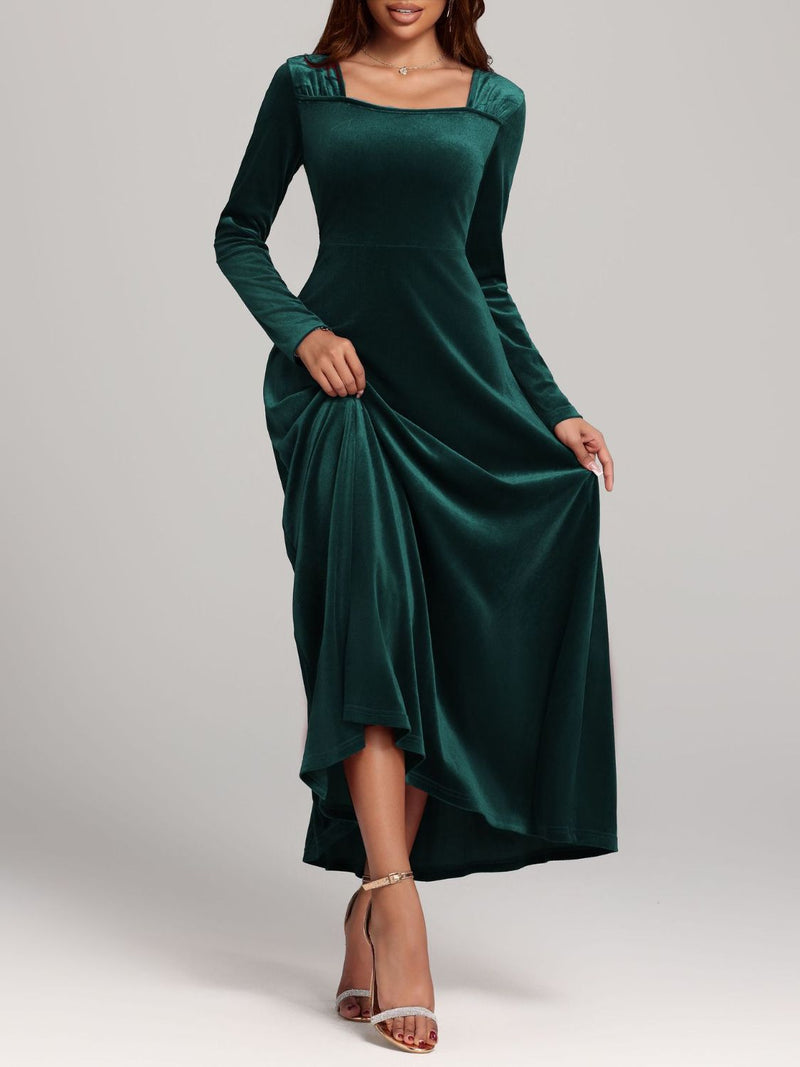 Hazel Blues® |  Square Neck Long Sleeve Velvet Dress