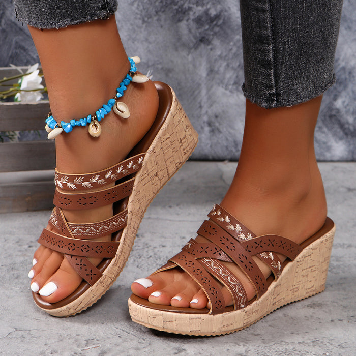 Hazel Blues® |  PU Leather Crisscross Wedge Sandals