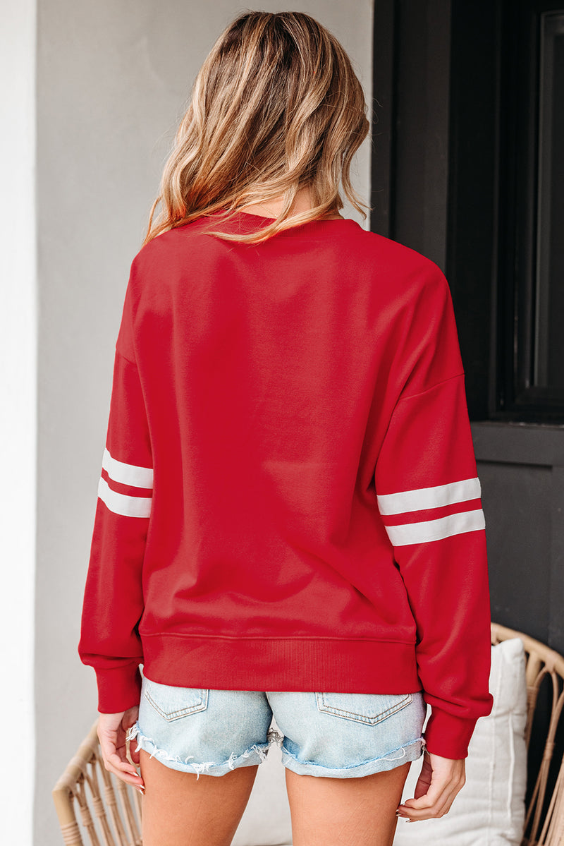 Hazel Blues® |  Evergreen Varsity Striped Detail Drop Shoulder Oversized Sweatshirt