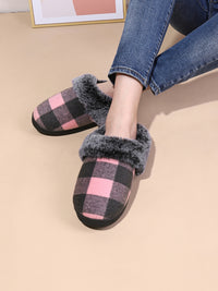 Hazel Blues® |  Plaid Furry Round Toe Flat Slippers