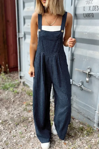 Hazel Blues® |  Plaid Wide Strap Wide Leg Overalls