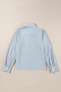 Hazel Blues® |  Lace Detail Striped Mock Neck Long Sleeve Shirt