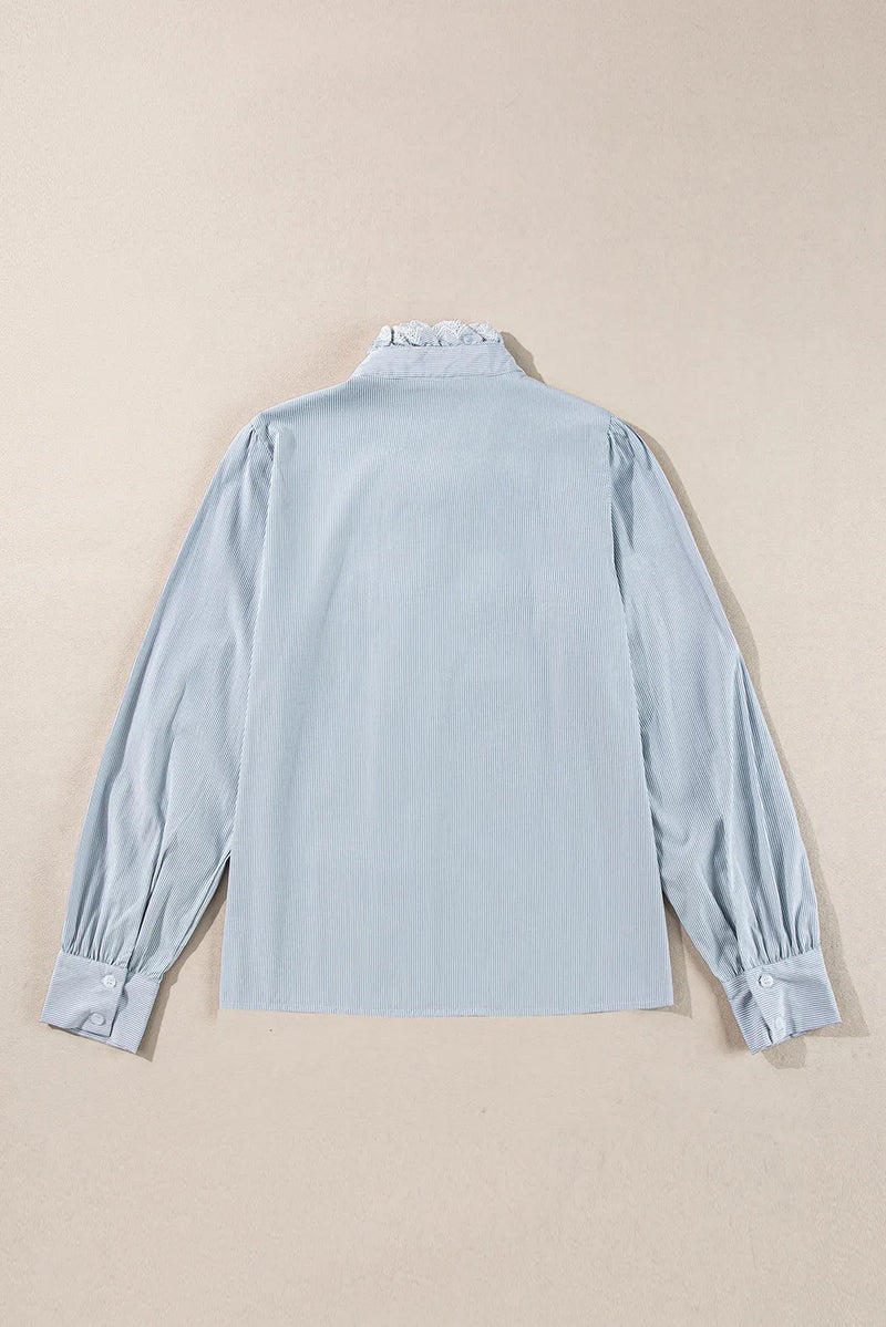 Hazel Blues® |  Lace Detail Striped Mock Neck Long Sleeve Shirt