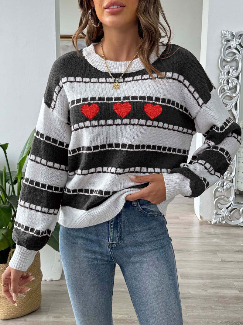 Hazel Blues® |  Heart Round Neck Long Sleeve Sweater