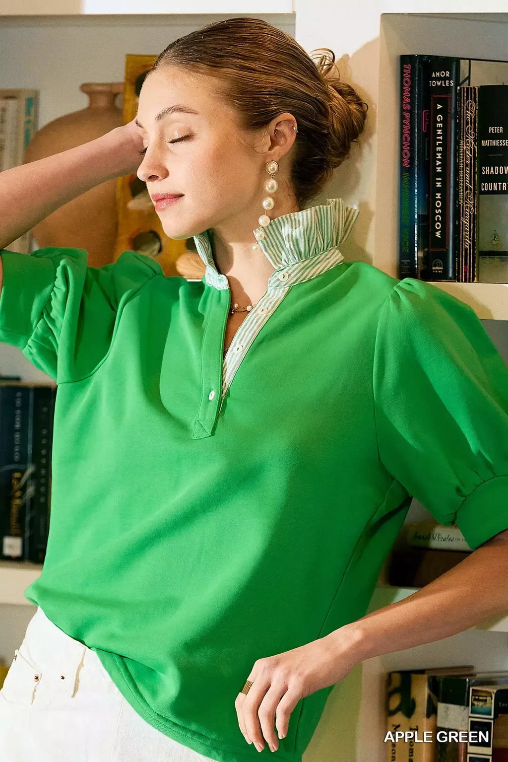 Hazel Blues® | Umgee Striped Collar Popover Top