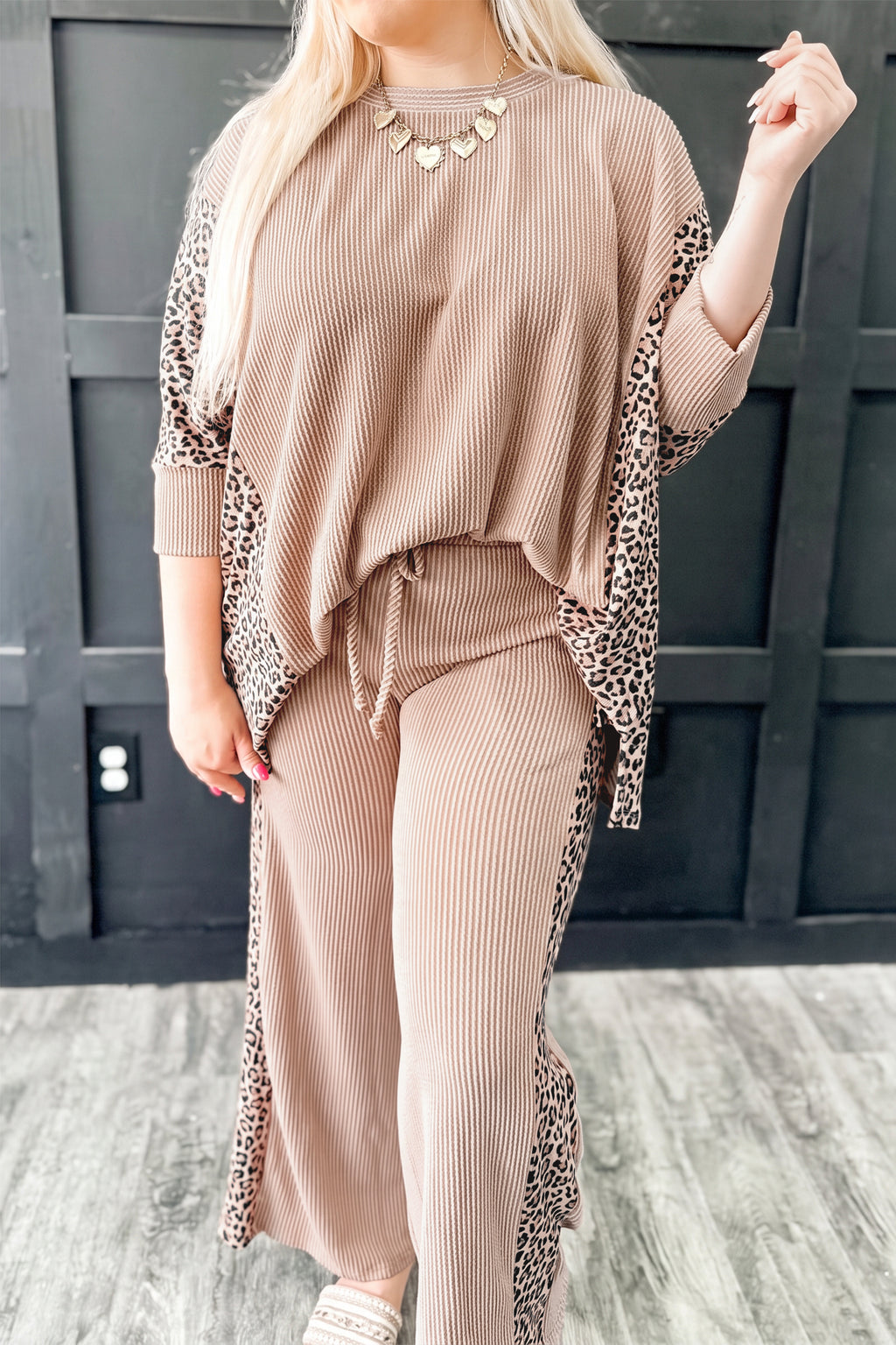 Caroline Hope Taupe Leopard Pants Set