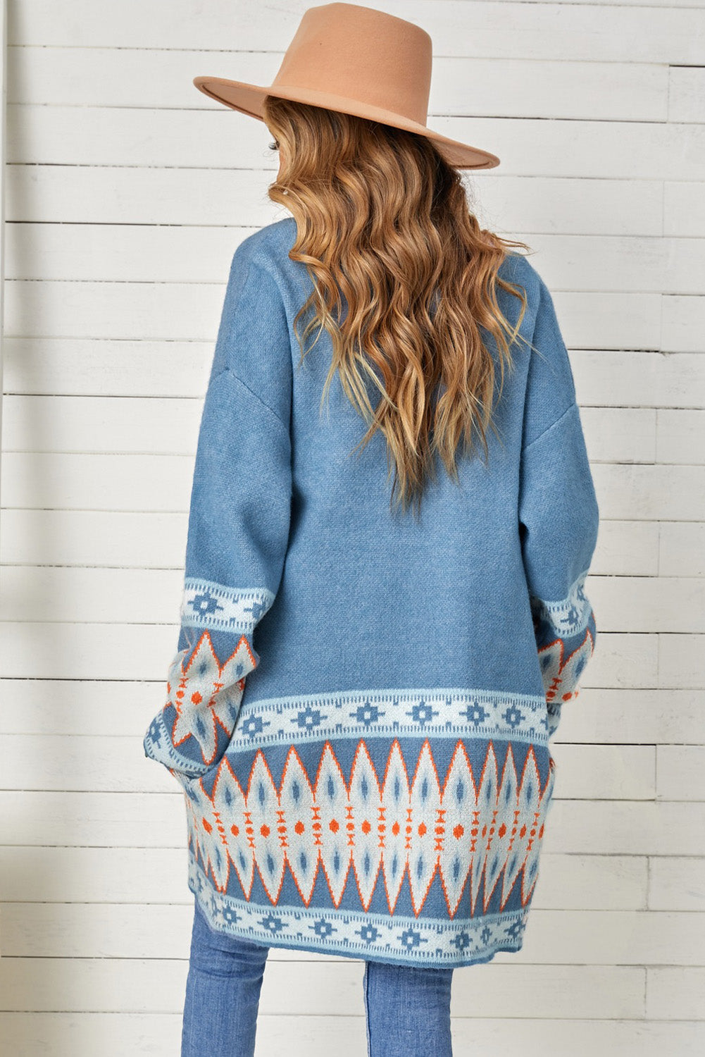 Hazel Blues® |  Geometric Open Front Long Sleeve Cardigan