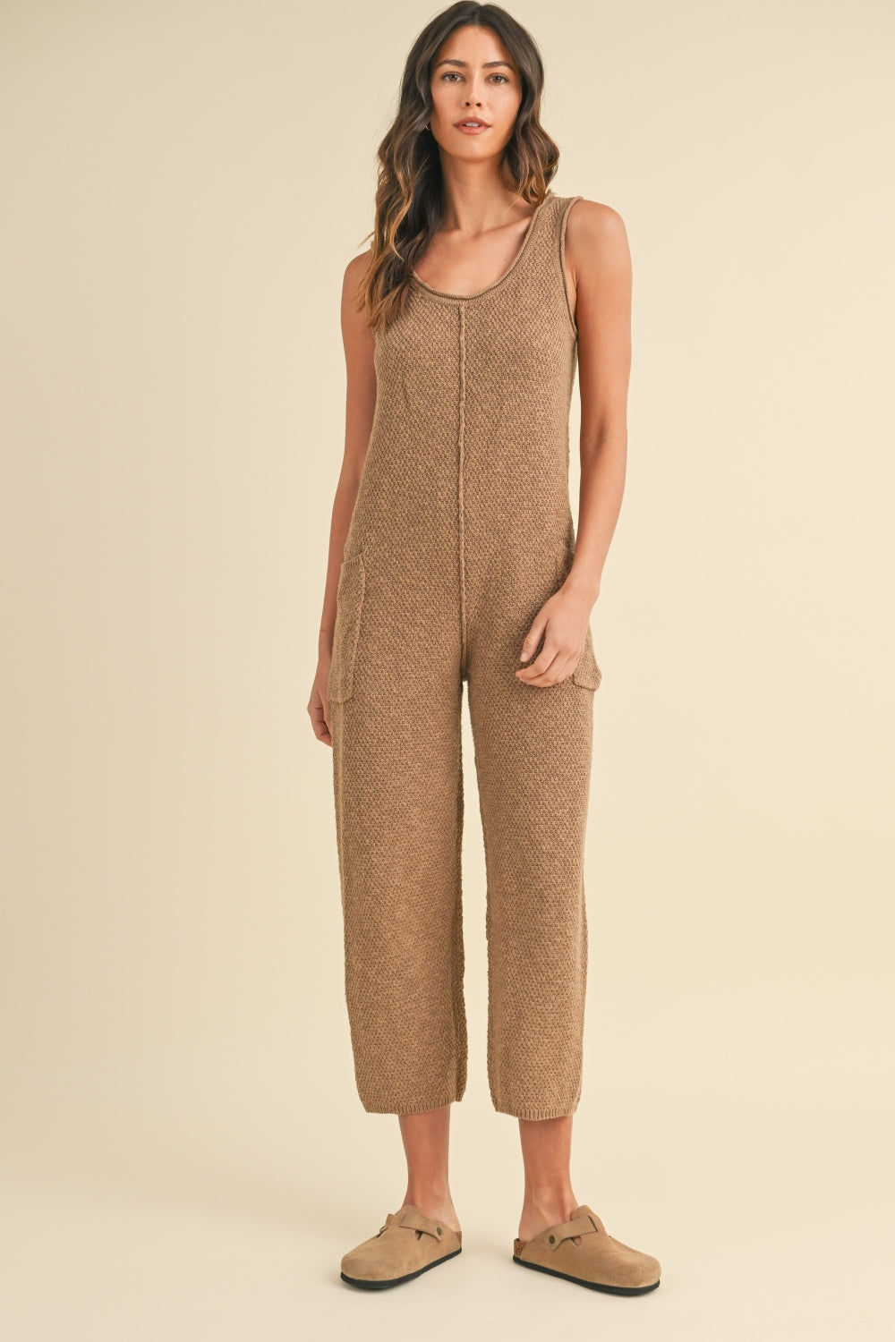 Hazel Blues® |  MABLE Sleeveless Knit Crop Jumpsuit with Pockets