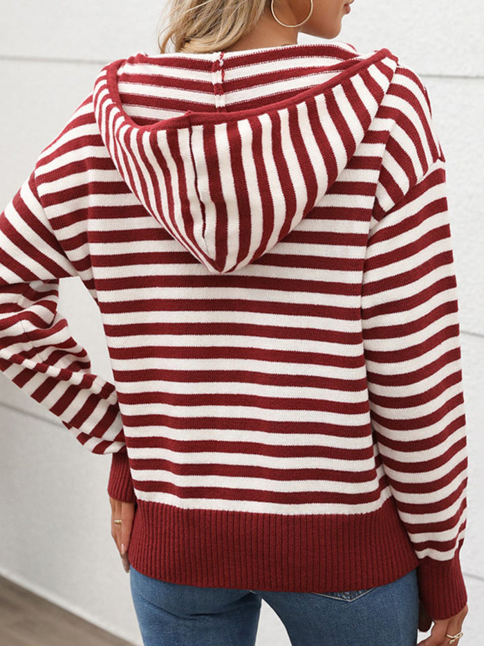 Hazel Blues® |  Perfee Striped Long Sleeve Hooded Sweater