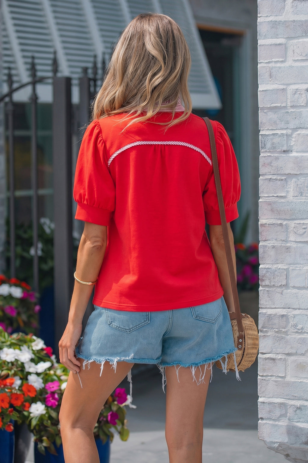 Lila Blake Red Striped Ruffle Blouse