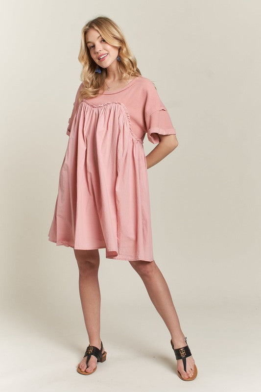 Hazel Blues® |  ADORA Round Neck Half Sleeve Babydoll Dress