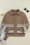Hazel Blues® |  Zip Up Long Sleeve Geometric Cardigan