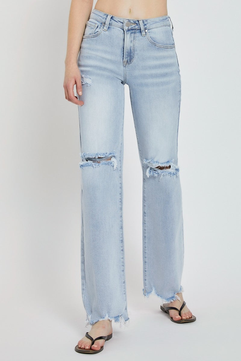 Hazel Blues® |  RISEN High Rise Distressed Wide Leg Jeans